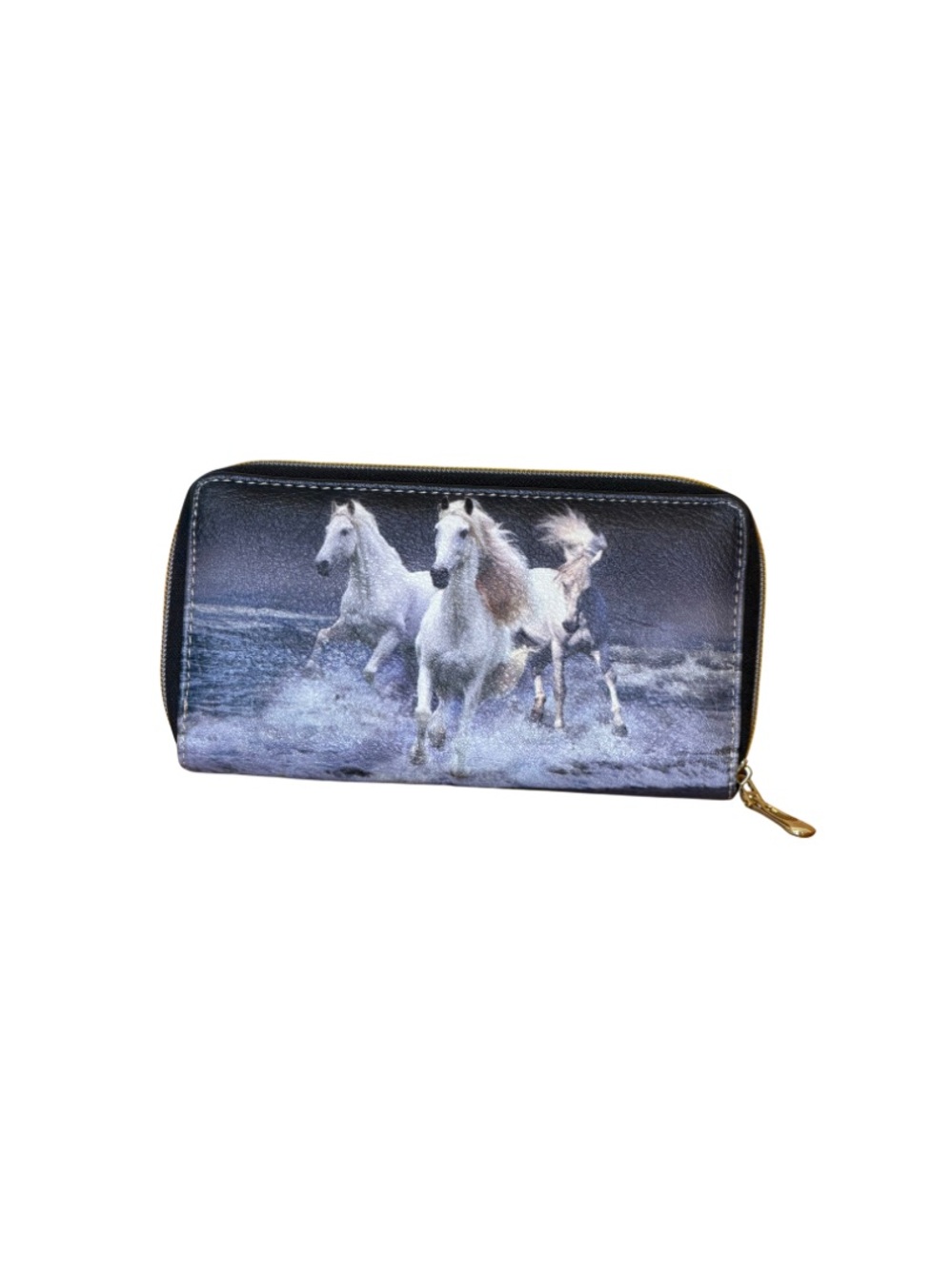 Women's Horse Print Zip Wallet - Black